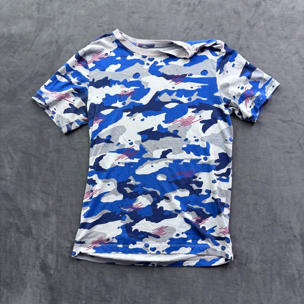 Nike Mens Dri-FIT Camo Short Sleeve T-Shirt Blue Grey White Small 4